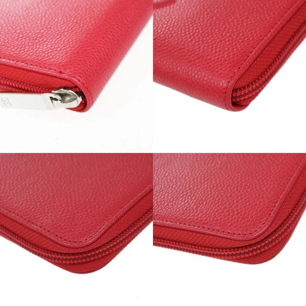 CHANEL CC Logo Zip Around Long Wallet Grained Calfskin Leather Red - Picture 5 of 14